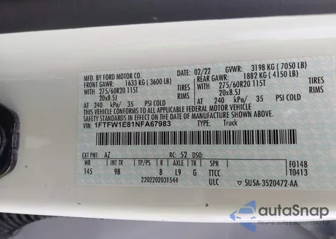 2022 Ford F-150 Platinum from USA, damaged, VIN 1FTFW1E81NFA67983